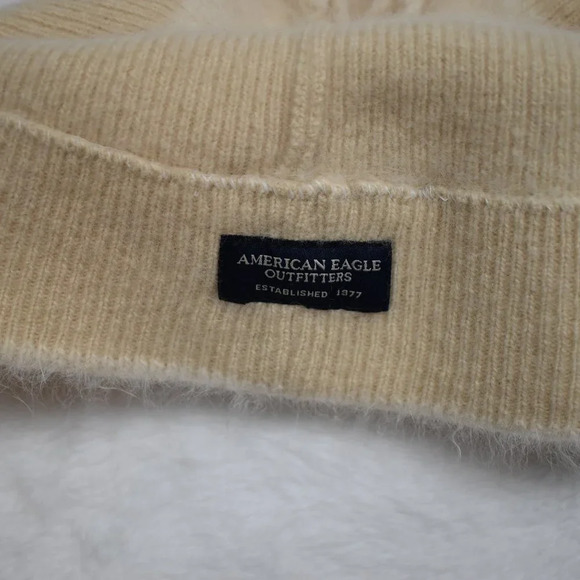 American Eagle Beanie Sz O/S Colorblock Lambs Wool Angora Neutral Minimalist - Picture 5 of 7
